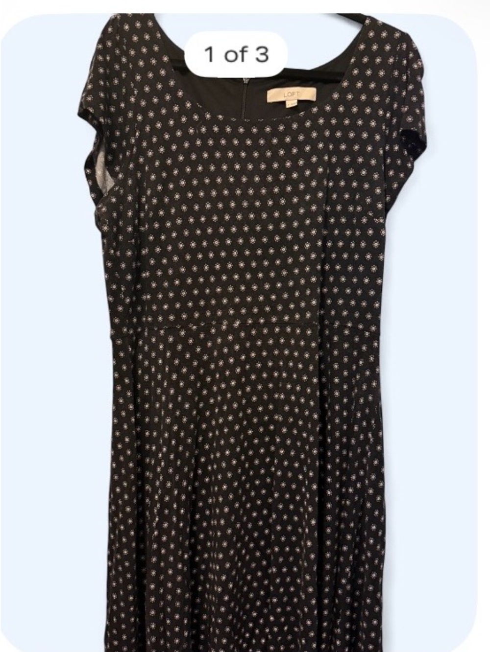 LOFT Black Dress with White Micro Floral Print minor flaw by back zipper